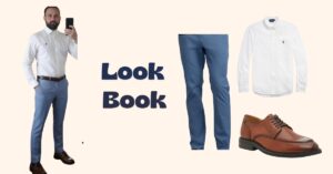 Today’s Look – White Oxford Shirt, Light Blue Trousers & Brown Derbies